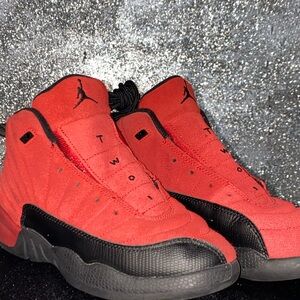 Black Red Jordans 2y